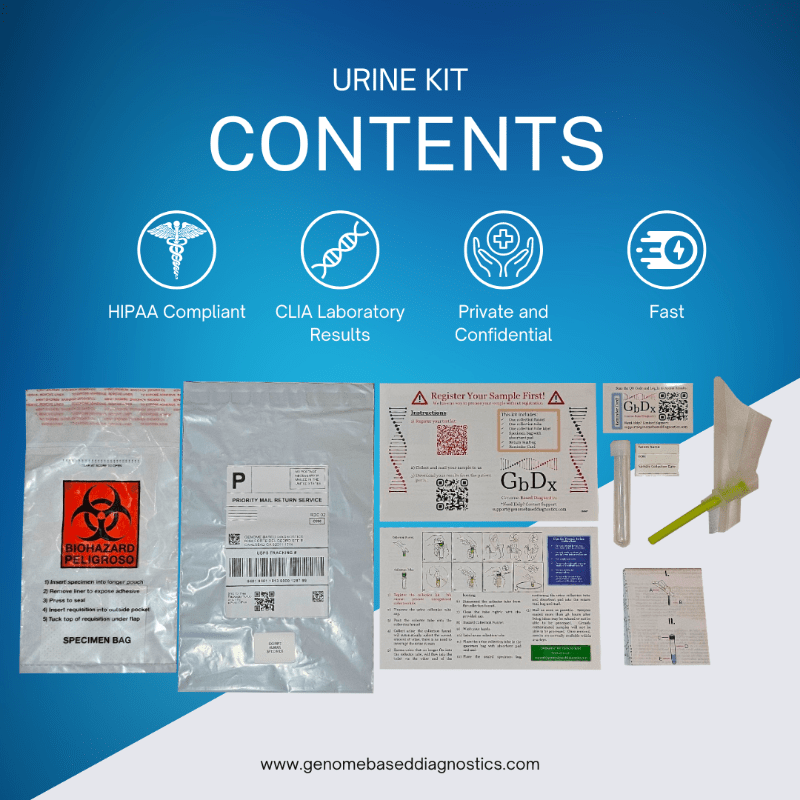 At - Home test kit first void urine collection kit content and instructions - Genome - Based Diagnostics